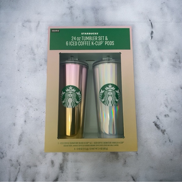 Starbucks Pink and Silver Tumbler Set with K-Cup Pods - Picture 1 of 4